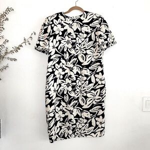 Vintage BILL BLASS Womans Linen Shift Short Sleeve Dress Sequined Beaded 12